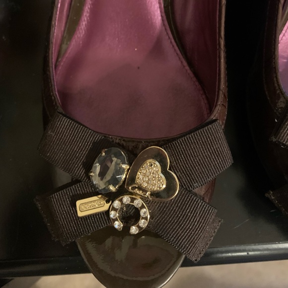 Coach Poppy Jaden Brown Patent Wedges Size 9.5 - Picture 7 of 7